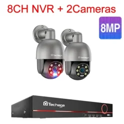 Sikkerhedsmonitorer & Videokameraer^PTZ Sikkerhedskamerasystem, AI Menneskedetektion, To-vejs lyd,8CH NVR 2 stk. Kamera 8MP, Ingen