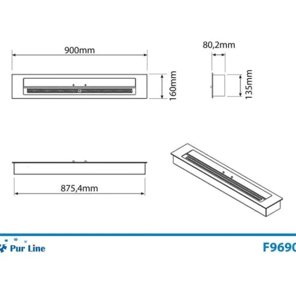 Hot Purline Forbrændingsblok F9690 90 Cm Søvfarvet Pejse