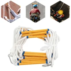 Beredskabsplaner^Redningsstige - Rebstige - 12 m - Nødflugt - Flammehæmmende - Med Karabiner - Maks Belastning 200 kg - Messing