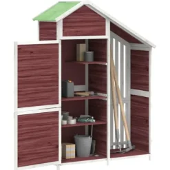 Discount Redskabsskur i massivt fyrretræ - Opbevaringsløsning til haven | Farve: Mokkafarvet | Størrelse: 120x53,5x170 cm Skure, Garager & Carports