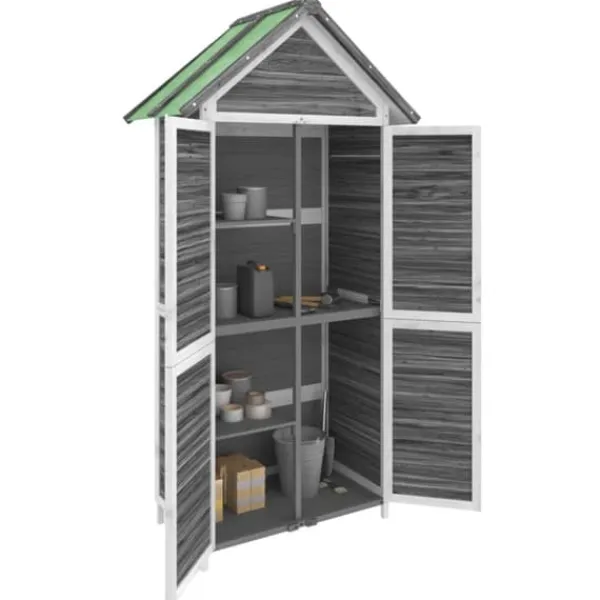 Skure, Garager & Carports^Redskabsskur til haven i massivt fyrretræ - Opbevaringsskab | Størrelse: 89x52,5x175 cm | Farve: Grå