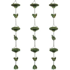 Online Regnkæde 3-pak, 123 cm, metal med fugle & klokke, med ophæng, grøn Havedekorationer