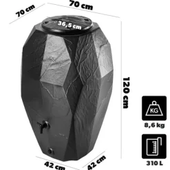 Hot Regnvandstank, 310 liter kapacitet, frostbestandig plastik, 100 cm højde, 60 cm diameter, effektiv regnvandsopsamling Regntønder