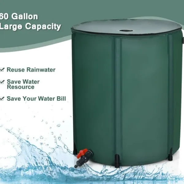 Regntønder^Regnvandstønde, 60 gallon bærbar sammenklappelig regnvandstønde, 24x32,5, grøn
