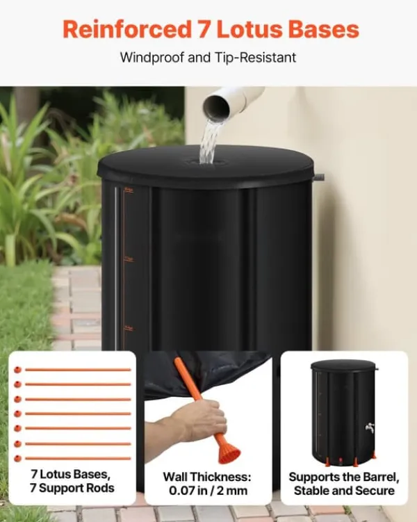 Discount Regnvandstønde - Regnvandsopsamler - 380 L Kapacitet - Sammenklappelig - 1000D PVC - Med taphane og overløbssæt - Bærbar - Sort Regntønder