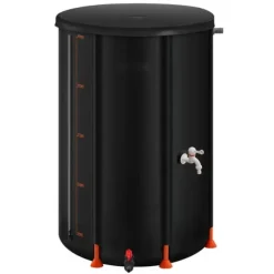 Best Regnvandstønde - Sammenklappelig Regnvandstank 250 L - 500D PVC - Med Tappehane og Overløbssæt - Bærbar - Sort Regntønder