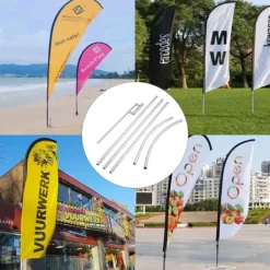 New Reklameflagstang, 30 fjerflag med jordspyd, 16 fod vindstillende flagstangssæt, 6 Swooper-flag til butikker og virksomheder. Flag & Vindposer