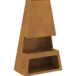 Brændeovne^Rektangulær bålplads i forvitret stål - Udendørs bålsted | Størrelse: 60x35x100 cm | Farve: Brun