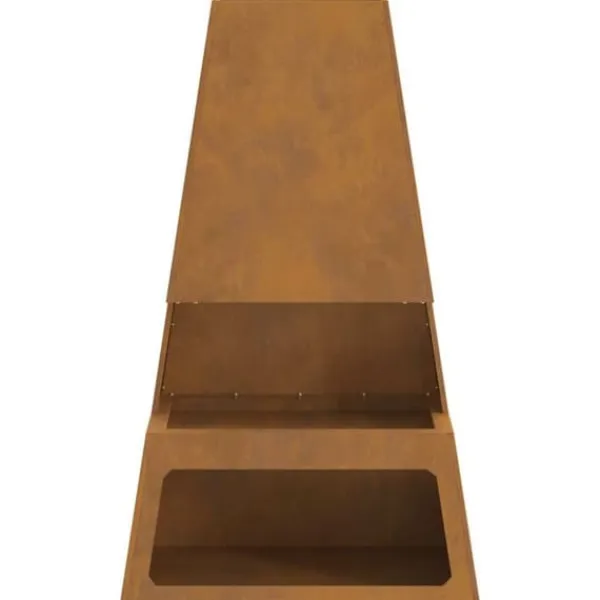 Brændeovne^Rektangulær bålplads i forvitret stål - Udendørs bålsted | Størrelse: 60x35x100 cm | Farve: Brun