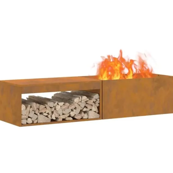Hot Rektangulær bålsted i forvitret stål - Udendørs bålplads | Farve: Brun | Størrelse: 160x45x35 cm Pejse