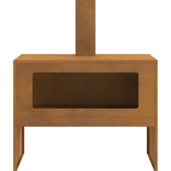 New Rektangulær bålsted i stål - Pulverlakeret design | Størrelse: 80x50x96 cm | Farve: Brun Pejse