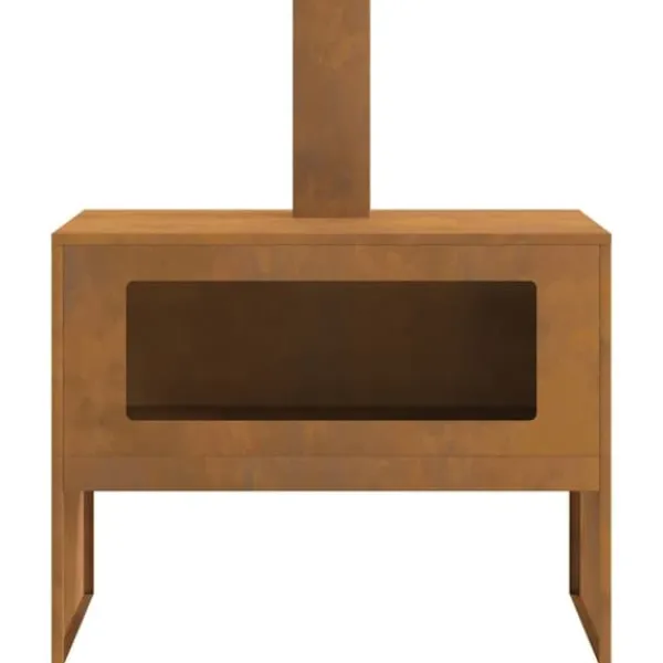 New Rektangulær bålsted i stål - Pulverlakeret design | Størrelse: 80x50x96 cm | Farve: Brun Pejse
