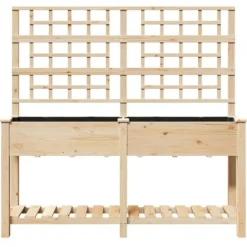 Plantningsbænke^Rektangulær havekasse med espalier og hylde - Holdbart fyrretræ | Farve: Beige | Størrelse: 161x46x152.5 cm