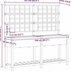 Plantningsbænke^Rektangulær havekasse med espalier og hylde - Holdbart fyrretræ | Farve: Beige | Størrelse: 161x46x152.5 cm