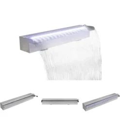 Discount Rektangulær vandfaldsfontæne med LED-lys rustfrit stål 60 cm - Fontæner Springvand & Damme