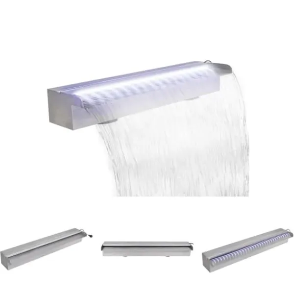 Discount Rektangulær vandfaldsfontæne med LED-lys rustfrit stål 60 cm - Fontæner Springvand & Damme