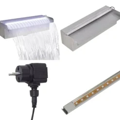 Clearance Rektangulær vandfaldsfontæne med LED-lys rustfrit stål 30 cm - Fontæne Til Pool - Fontæner Til Pools - Home & Living Springvand & Damme