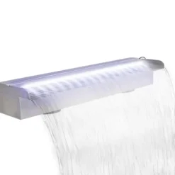 Springvand & Damme^Rektangulær vandfaldsfontæne med LED-lys rustfrit stål 60 cm - Fontæne Til Pool - Fontæner Til Pools - Home & Living