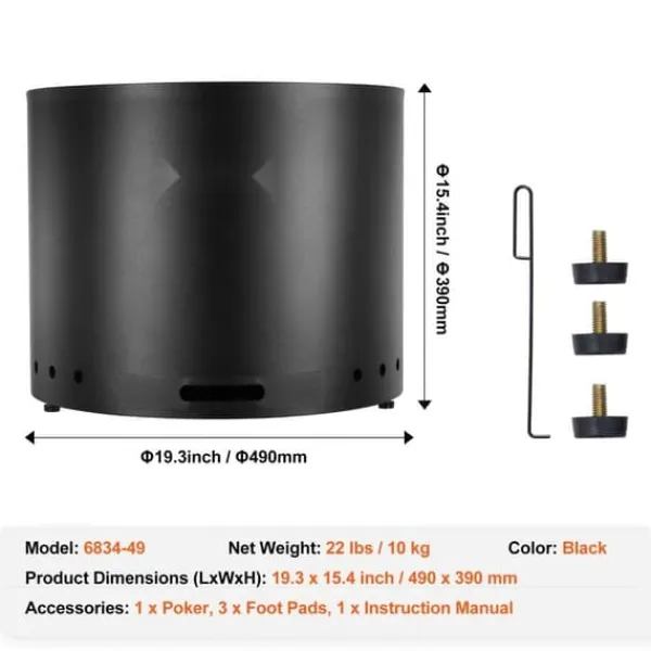 Outlet Røgfri bålpladsovn, 19,3 cm diameter, træbrændende, rustfrit stål, portabel udendørs varmekilde Pejse