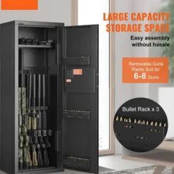 Pengeskabe^Rifle Safe 6-8 Våben, Digital Tastatur, Lås, Aftagelig Hylde, Stål, Sikker Opbevaring, Robust Design.