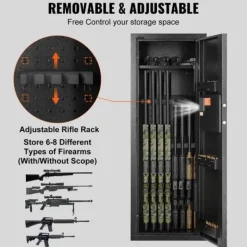 Pengeskabe^Rifle Safe 6-8 Våben, Digital Tastatur, Lås, Aftagelig Hylde, Stål, Sikker Opbevaring, Robust Design.