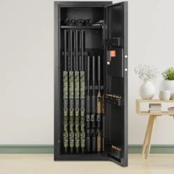 Pengeskabe^Rifle Safe 6-8 Våben, Digital Tastatur, Lås, Aftagelig Hylde, Stål, Sikker Opbevaring, Robust Design.