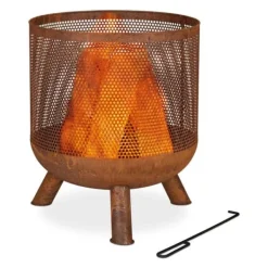 Robust bålkurv i net i rustfarvet look Pejse
