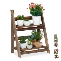Sale Robust blomstertrappe i træ mørkebrun Plantestativer