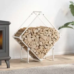 Tilbehør Til Brændeovne & Pejse^Robust brændestativ i koldvalset stål | Størrelse: 80x25x80 cm | Farve: Hvid