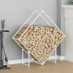 Tilbehør Til Brændeovne & Pejse^Robust brændestativ i koldvalset stål - Hvid | Størrelse: 100x25x100 cm