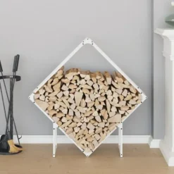 Tilbehør Til Brændeovne & Pejse^Robust brændestativ i koldvalset stål - Hvid | Størrelse: 100x25x100 cm