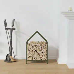 Online Robust brændestativ i koldvalset stål - Pejsebrændeholder | Farve: Olivengrøn | Størrelse: 40x25x60 cm Tilbehør Til Brændeovne & Pejse