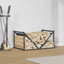 Robust brændestativ i koldvalset stål - Brændeholder | Farve: Antracitgrå | Størrelse: 70x43x34,5 cm Tilbehør Til Brændeovne & Pejse