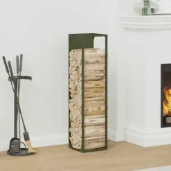 Tilbehør Til Brændeovne & Pejse^Robust brændestativ i koldvalset stål | Størrelse: 25x25x100 cm | Farve: Olivengrøn