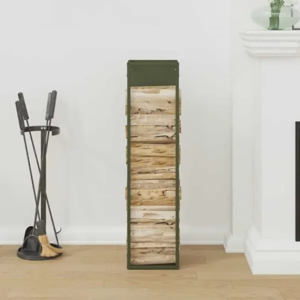 Tilbehør Til Brændeovne & Pejse^Robust brændestativ i koldvalset stål | Størrelse: 25x25x100 cm | Farve: Olivengrøn