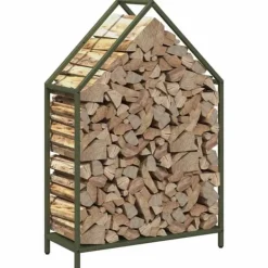 Clearance Robust brændestativ i koldvalset stål | Størrelse: 60x25x90 cm | Farve: Olivengrøn Tilbehør Til Brændeovne & Pejse