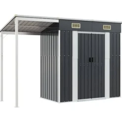 Skure, Garager & Carports^Robust haveskur i stål med udvidet tag - Optimeret opbevaring | Farve: Antracitgrå | Størrelse: 277x107x181 cm