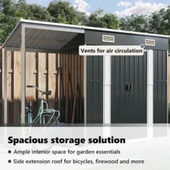 Skure, Garager & Carports^Robust haveskur i stål med udvidet tag - Optimeret opbevaring | Farve: Antracitgrå | Størrelse: 277x107x181 cm