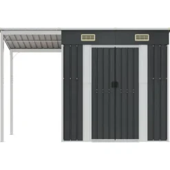 Skure, Garager & Carports^Robust haveskur i stål med udvidet tag - Optimeret opbevaring | Farve: Antracitgrå | Størrelse: 277x107x181 cm
