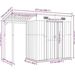 Skure, Garager & Carports^Robust haveskur i stål med udvidet tag - Optimeret opbevaring | Farve: Antracitgrå | Størrelse: 277x107x181 cm
