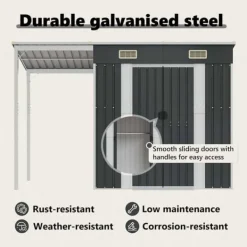 Skure, Garager & Carports^Robust haveskur i stål med udvidet tag - Optimeret opbevaring | Farve: Antracitgrå | Størrelse: 277x107x181 cm