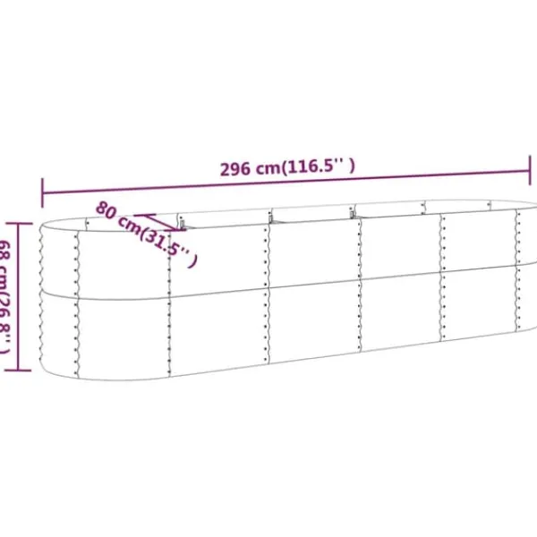 Outlet Robust plantekasse i galvaniseret stål - Højbed til haven | Størrelse: 296x80x68 cm | Farve: Sølv Plantningsbænke