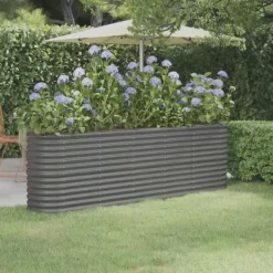 Discount Robust plantekasse i galvaniseret stål - Højbed | Størrelse: 224x40x68 cm | Farve: Grå Plantningsbænke