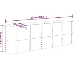 Discount Robust plantekasse i galvaniseret stål - Højbed til have | Størrelse: 224x40x68 cm | Farve: Sølv Plantningsbænke
