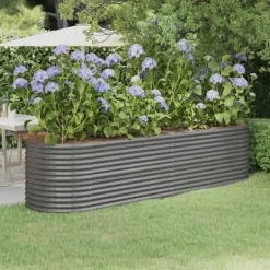 Robust plantekasse i galvaniseret stål | Størrelse: 296x80x68 cm | Farve: Grå Plantningsbænke