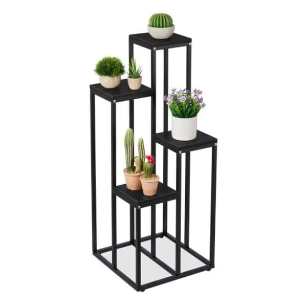 Sale Robust sort blomstertrappe med 4 hylder Plantestativer