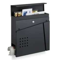 Postkasser & Brevindkast^Robust sort postkasse med avisrum