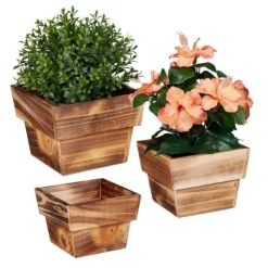 Krukker & Plantebeholdere^Robust træblomsterpottesæt med 3
