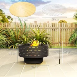 Outlet Rootz 3 -i -1 Fire Bowl - Pejs - Grill - Rust Resistant - Rustfrit stål - 60 cm x 60 cm x 39 cm Pejse