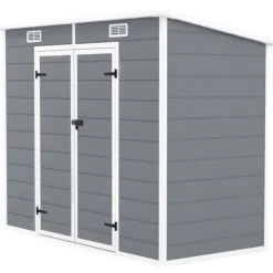 Skure, Garager & Carports^Rootz 2,4 x 1,3 m havehus - skur - opbevaringsenhed - vejr og UV -resistent - 238 cm x 125 cm x 165/183 cm - grå